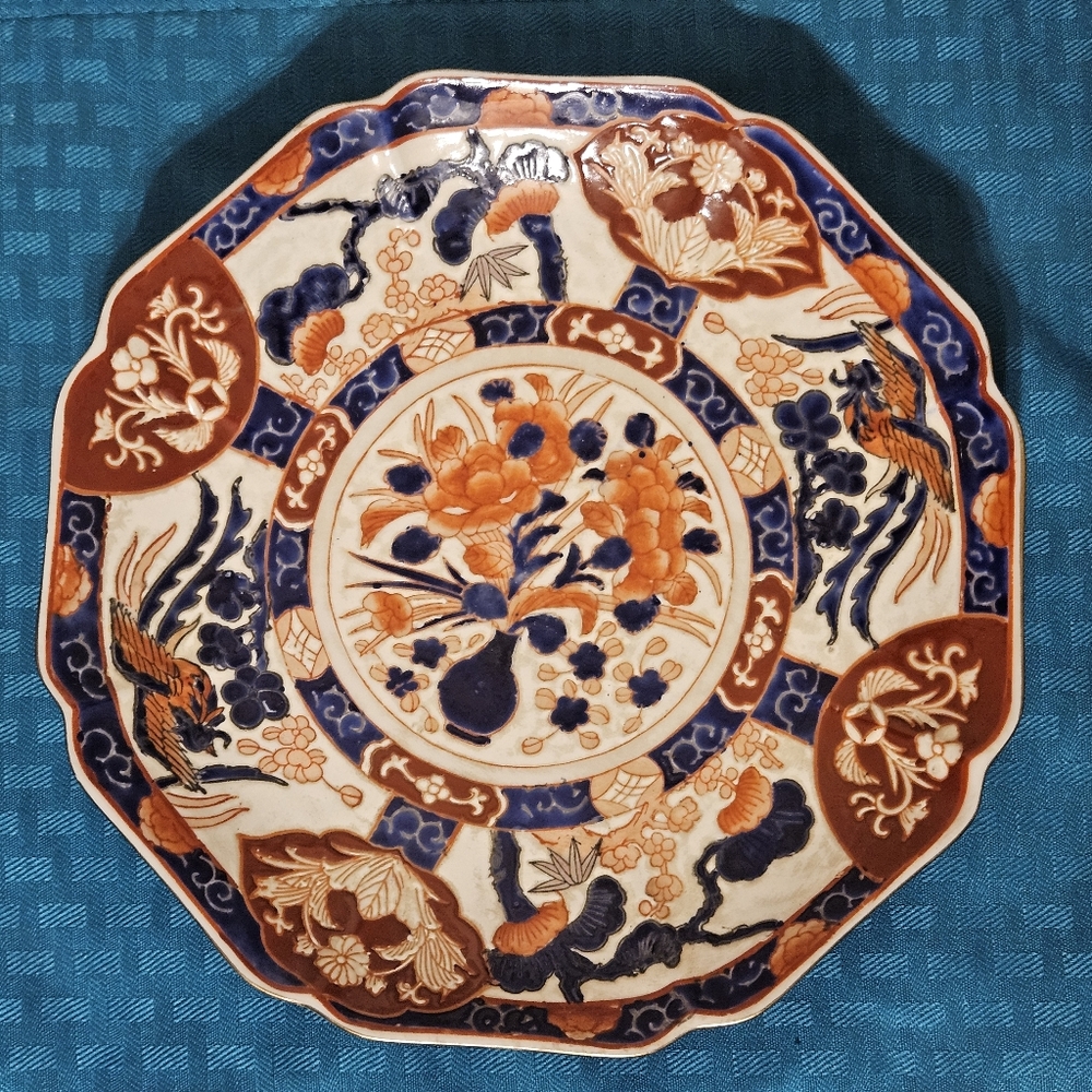 8.5" Japanese Imari Floral Phoenix Hand Decorated Porcelain Ware China Plate